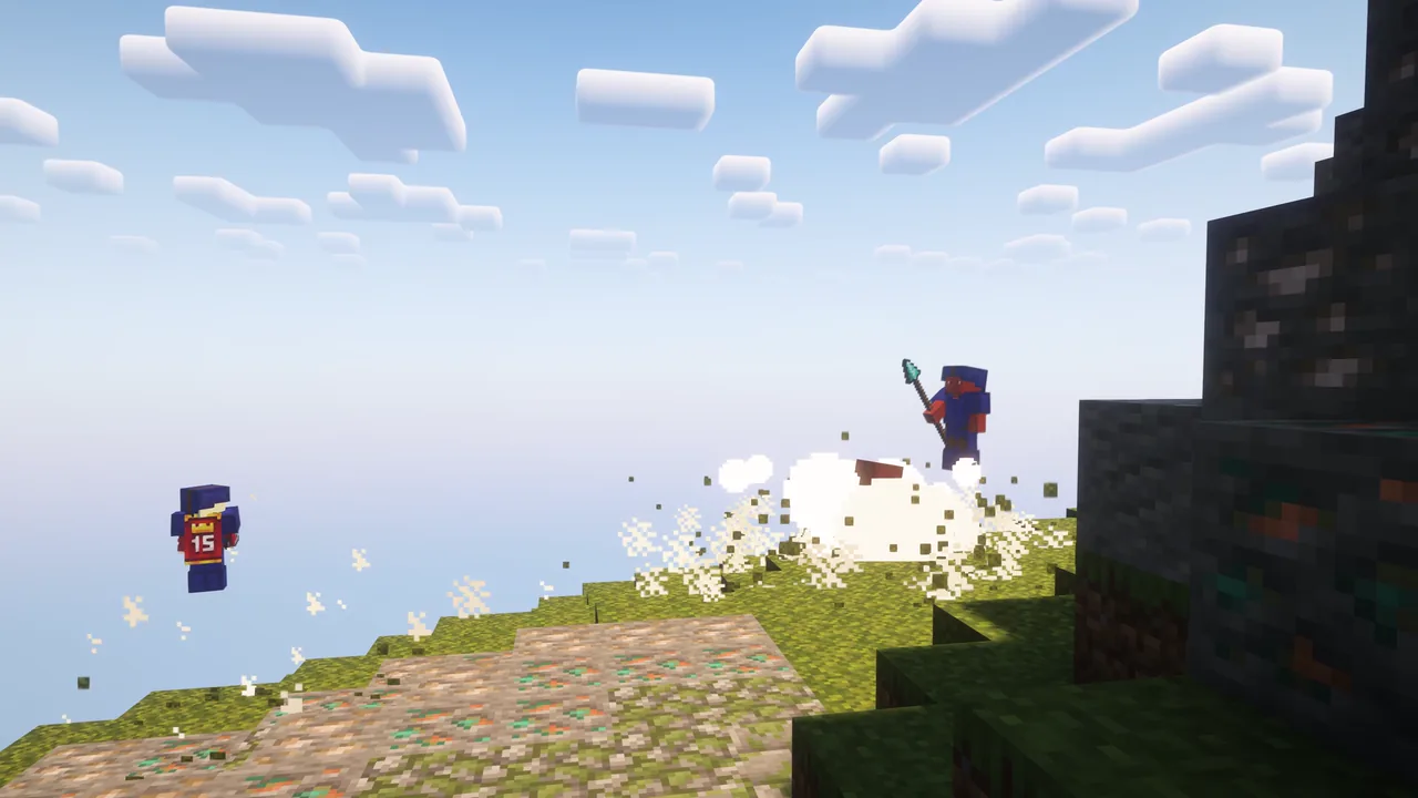 A player landing a mace smash on a hillside